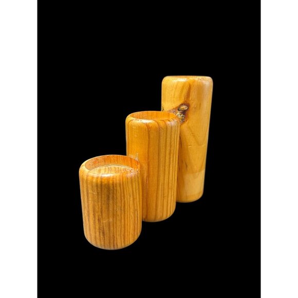 Vintage Myrtle-wood Mid-Century 3 Tapered Candle Holder Hand Turned Oregon? MCM - Picture 3 of 12